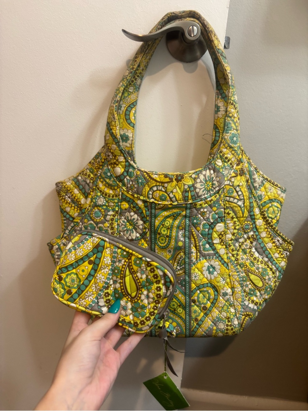 Retired Vera Bradley Quilted Paisley Purse in Yellow and Green